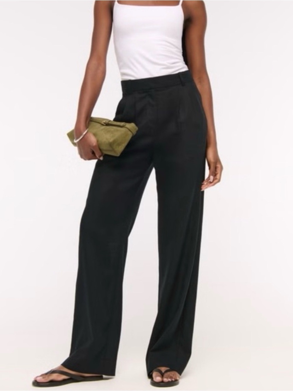 Abercrombie & Fitch Black Wide-Leg High Rise Linen‎ Tailored Sloane Pant 34/18 L
